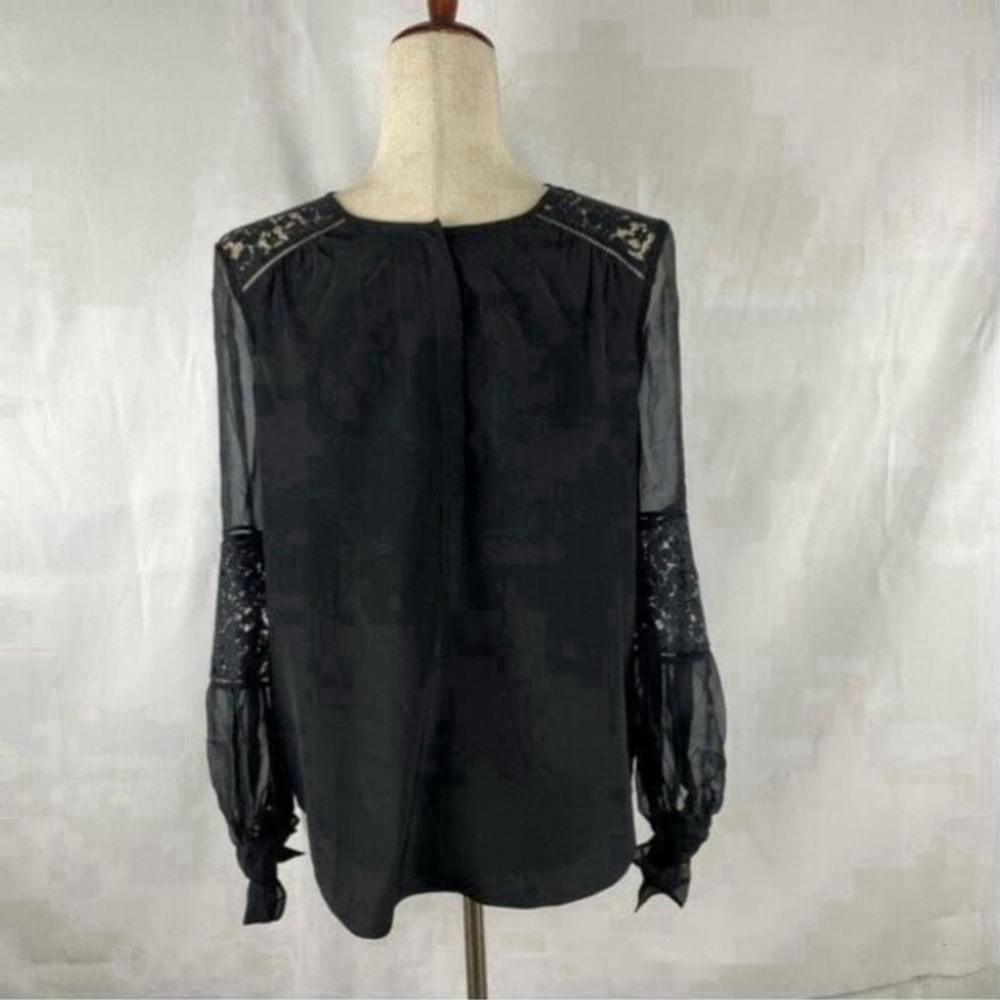 REBECCA Taylor Sarah Lace Silk Blouse. Black Size 2 - Picture 4 of 12